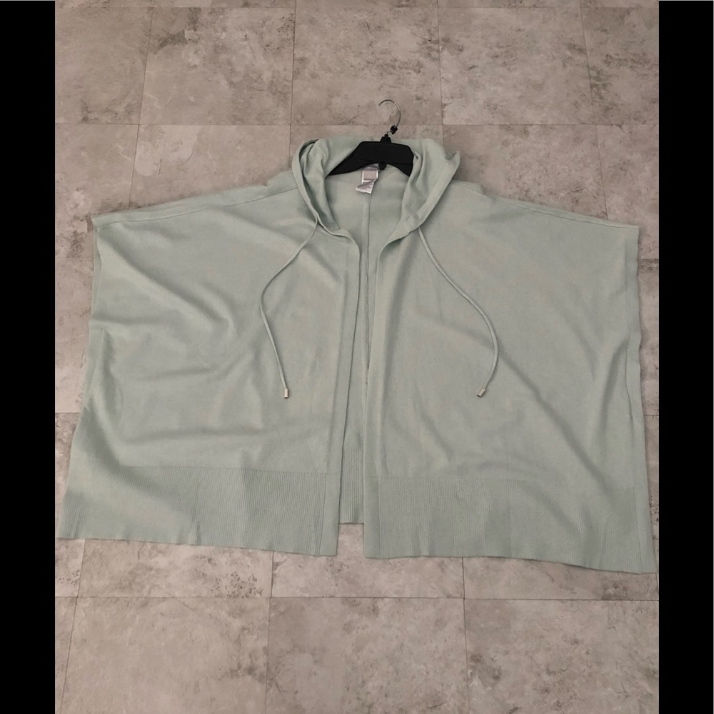 Chicos dusty  aqua sweater with hood. One size. NWOT.